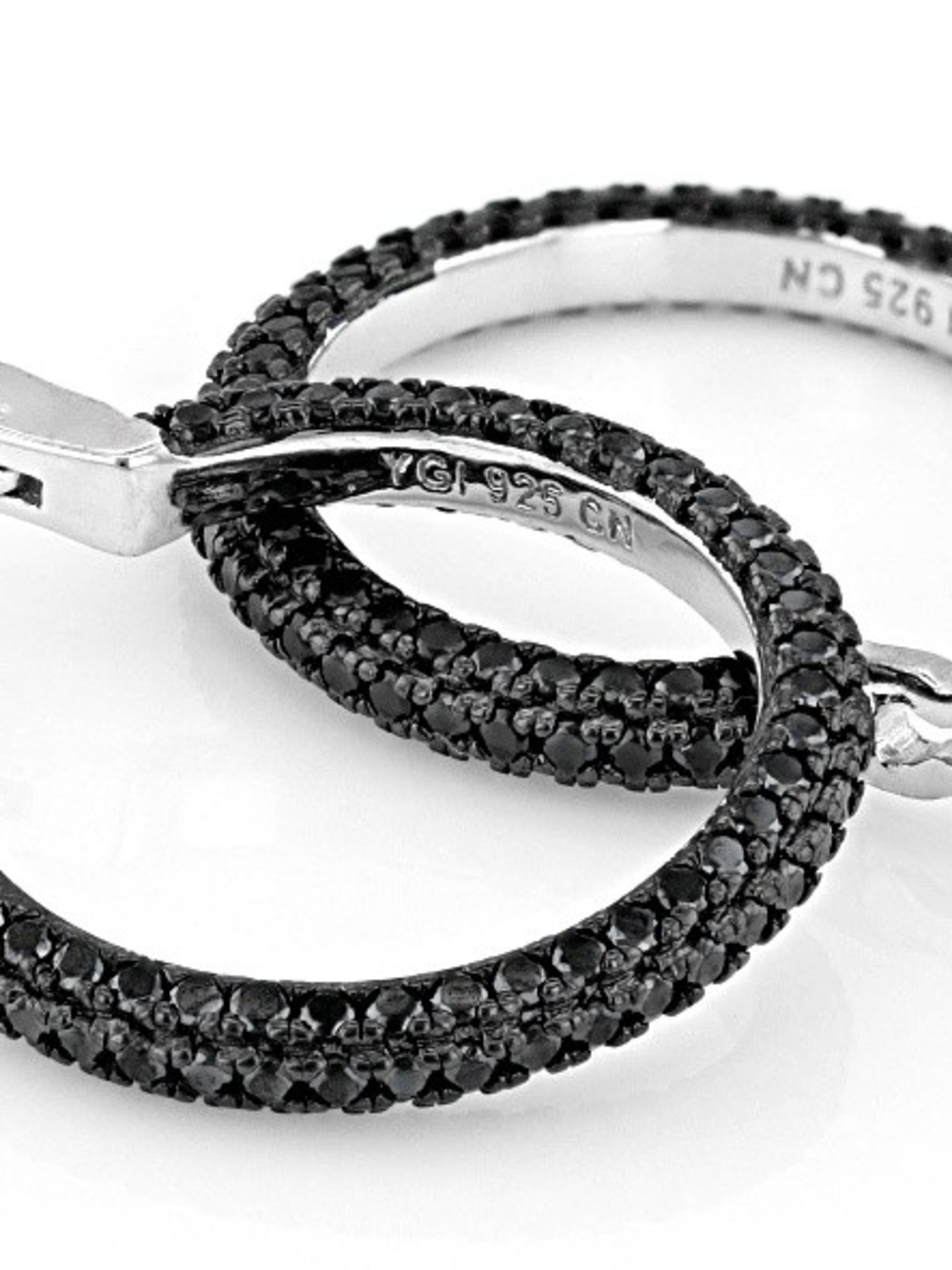 925 Silver Small Hoop Earrings with Black Spinel Stones